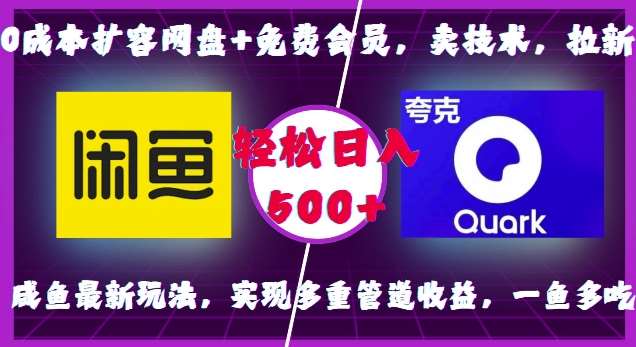 0成本扩容网盘+免费会员，卖技术，拉新，咸鱼最新玩法，实现多重管道收益，一鱼多吃，轻松日入500+-云商网创