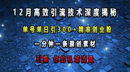 最新高效引流技术深度揭秘 ，单号单日引300+精准创业粉，一分钟一条原创素材，引爆你的私域流量-云商网创