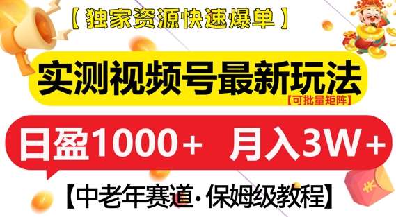 实测视频号最新玩法，中老年赛道，独家资源，月入过W+【揭秘】-云商网创