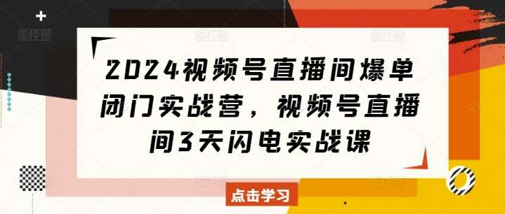 2024视频号直播间爆单闭门实战营，视频号直播间3天闪电实战课-云商网创