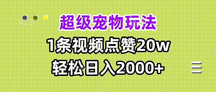 （13578期）超级宠物视频玩法，1条视频点赞20w，轻松日入2000+-云商网创