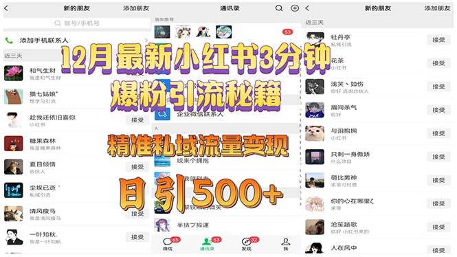 （13653期）12月最新小红书3分钟爆粉引流秘籍 精准私域流量变现 日引500+-云商网创