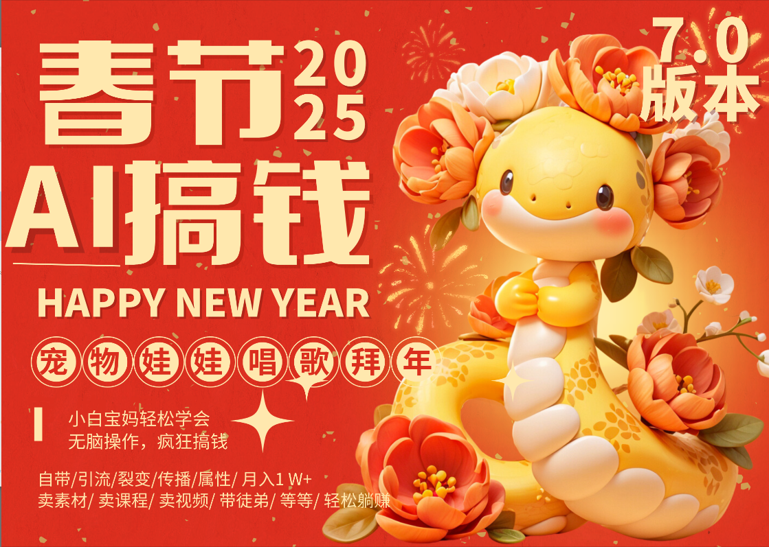 AI春节搞钱7.0升级版 蝴蝶号超火爆萌宠唱歌拜年  AI一键制作 批量出内容   春节做轻松躺赚 每日轻松十分钟  月赚米1W+  抓紧冲！可做视频 可卖素材只带小白和宝妈！-云商网创
