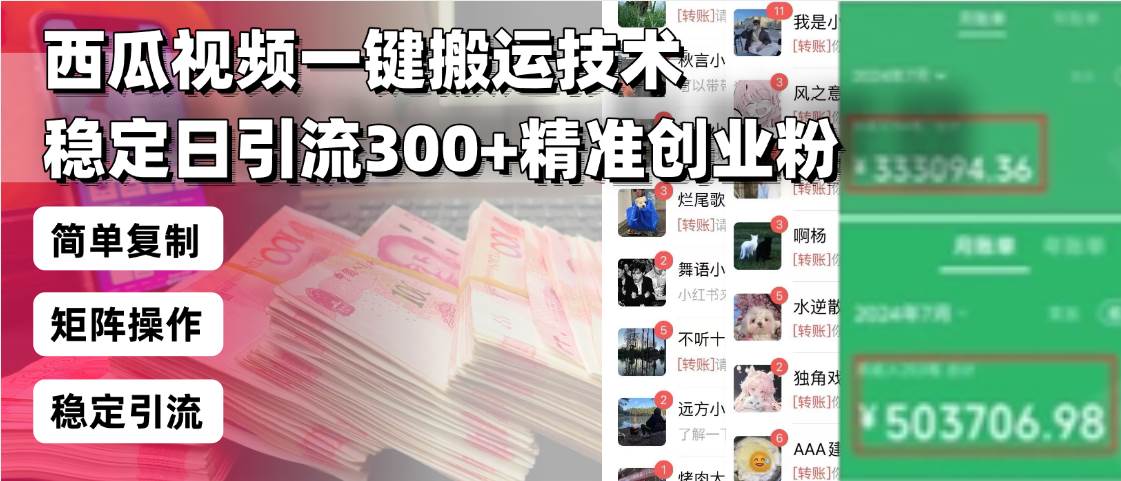 （13961期）西瓜视频一键搬运技术，稳定日引流300+精准创业粉，简单可复制给团队，…-云商网创