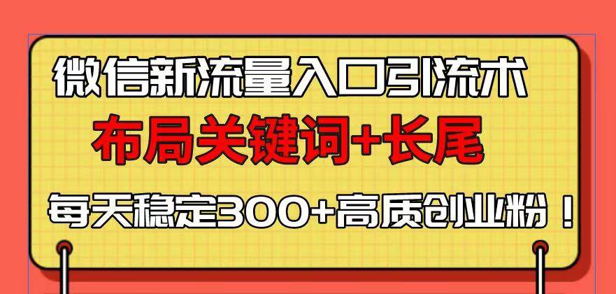 （13897期）微信新流量入口引流术，布局关键词+长尾，每天稳定300+高质创业粉！-云商网创