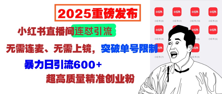 2025重磅发布：小红书直播间连怼引流，无需连麦、无需上镜，突破单号限制，暴力日引流600+超高质量精准创业粉-云商网创