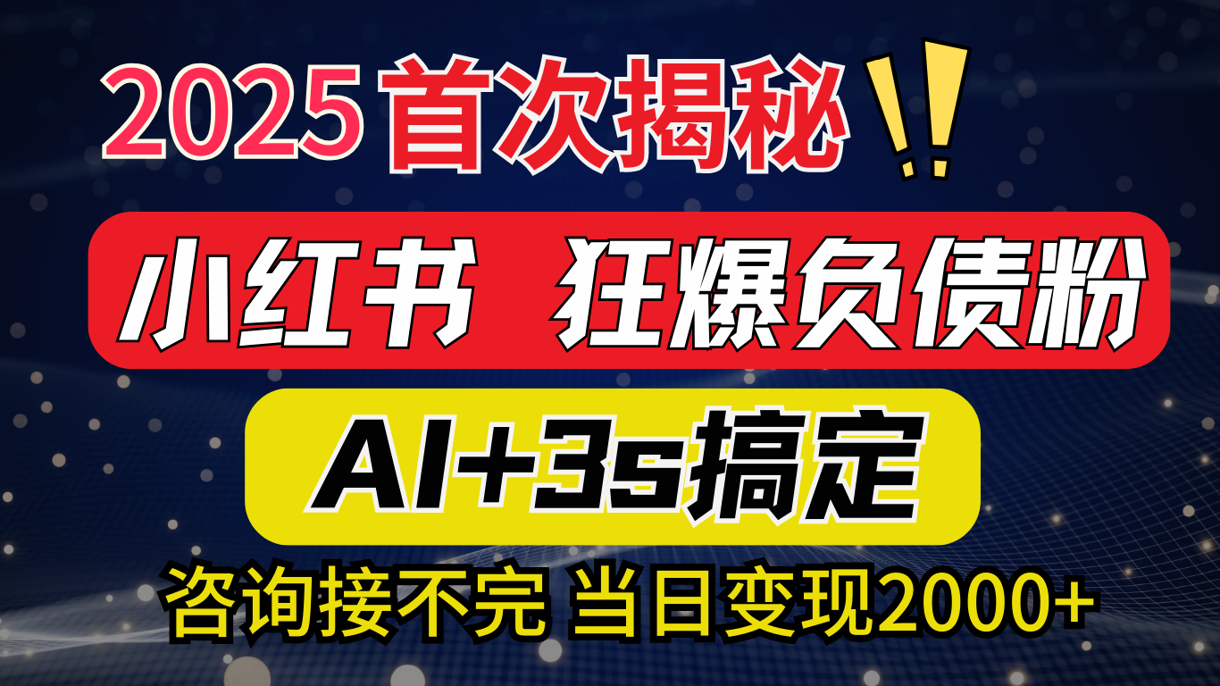2025引流天花板：最新小红书狂暴负债粉思路，咨询接不断，当日入2000+-云商网创