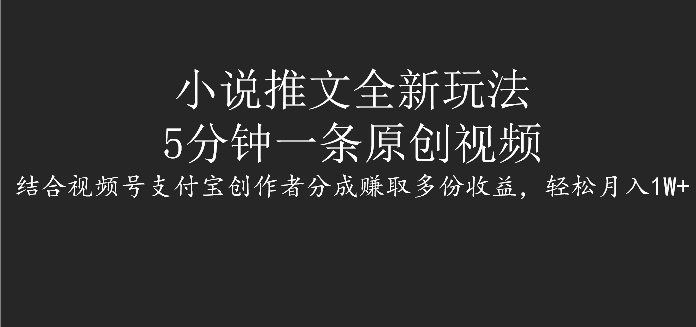 小说推文全新玩法，5分钟一条原创视频，结合视频号支付宝创作者分成赚取多份收益，轻松月入1W+-云商网创