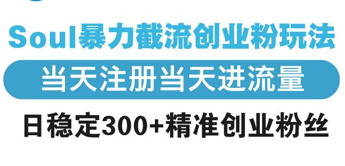 （13935期）Soul暴力截流创业粉玩法，当天注册当天进流量，日稳定300+精准创业粉丝-云商网创