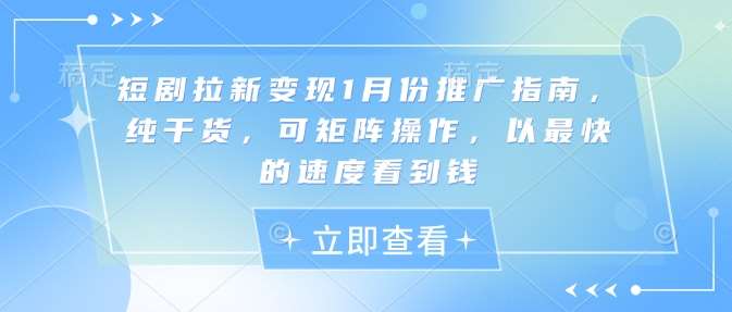 短剧拉新变现1月份推广指南，纯干货，可矩阵操作，以最快的速度看到钱-云商网创
