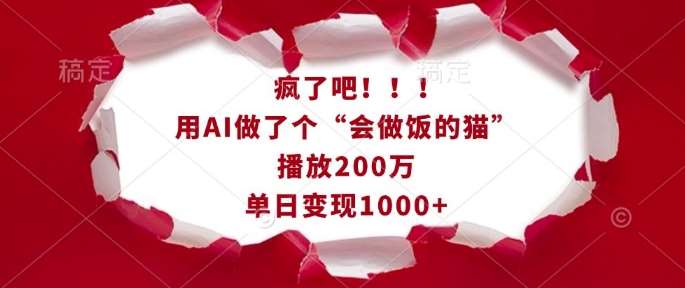 疯了吧！用AI做了个“会做饭的猫”，播放200万，单日变现1k-云商网创