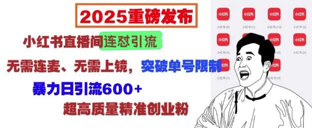 2025重磅发布：小红书直播间连怼引流，无需连麦、无需上镜，突破单号限制，暴力日引流600+-云商网创