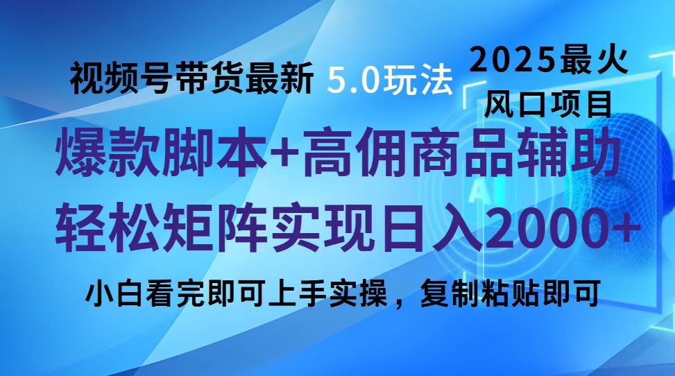 视频号带货最新5.0玩法，作品制作简单，当天起号，复制粘贴，脚本辅助，轻松矩阵日入2000+-云商网创