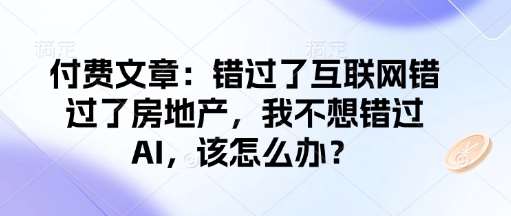 付费文章：错过了互联网错过了房地产，我不想错过AI，该怎么办？-云商网创