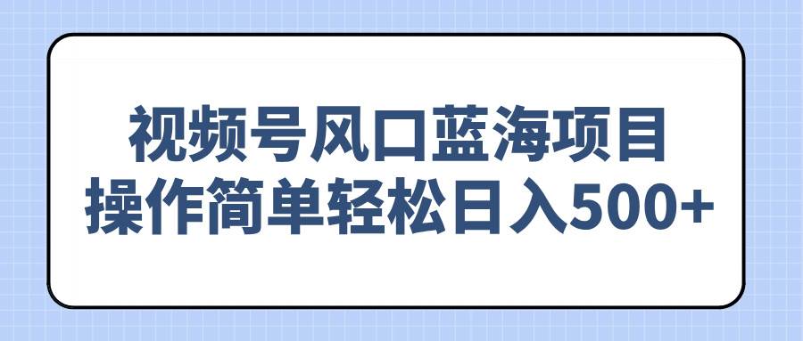 （14276期）视频号风口蓝海项目，操作简单轻松日入500+-云商网创