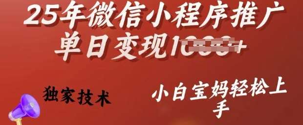 25年微信小程序推广单日变现多张，独家技术，小白宝妈轻松上手【揭秘】-云商网创