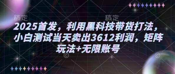 2025首发，利用黑科技带货打法，小白测试当天卖出3612利润，矩阵玩法+无限账号【揭秘】-云商网创