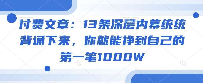 付费文章：13条深层内幕统统背诵下来，你就能挣到自己的第一笔1000W-云商网创