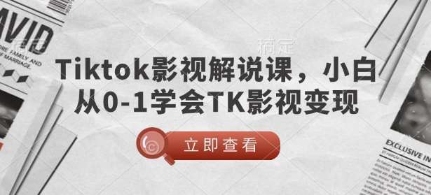 TikTok影视解说课，小白从0-1学会TK影视变现-云商网创