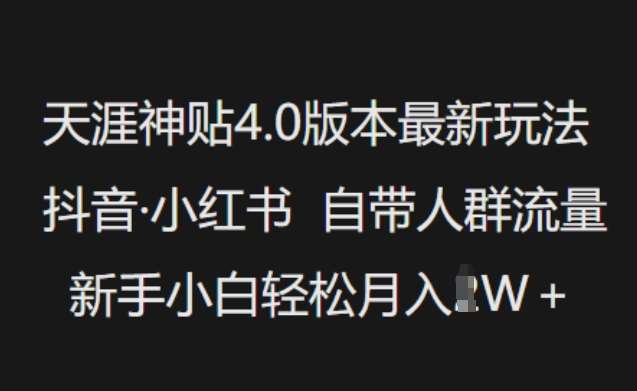 天涯神贴4.0版本最新玩法，抖音·小红书自带人群流量，新手小白轻松月入过W-云商网创