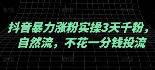 抖音暴力涨粉实操3天千粉，自然流，不花一分钱投流，实操经验分享-云商网创