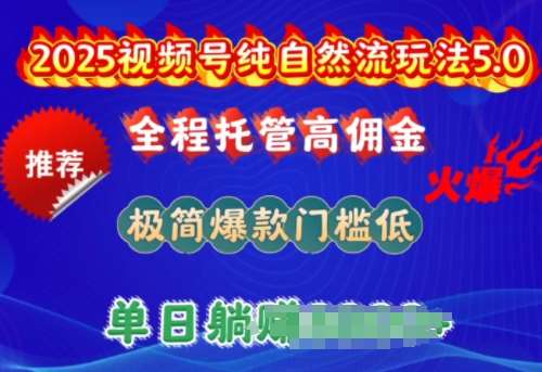 2025视频号纯自然流玩法5.0，全程托管高佣金，极简爆款门槛低，单日收益多张【揭秘】-云商网创