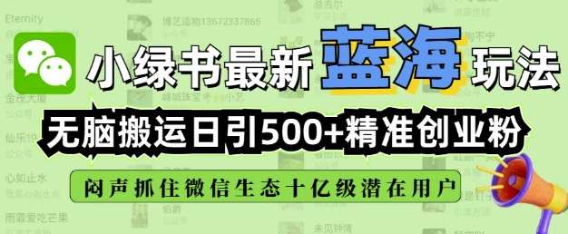小绿书无脑搬运引流，全自动日引500精准创业粉，微信生态内又一个闷声发财的机会-云商网创