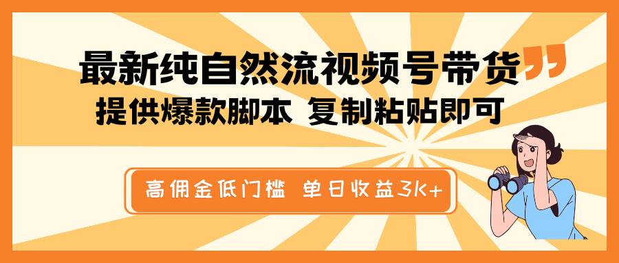 最新纯自然流视频号带货，提供爆款脚本简单 复制粘贴即可，高佣金低门槛，单日收益3K+-云商网创