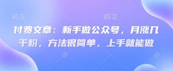 付费文章：新手做公众号，月涨几干粉，方法很简单，上手就能做-云商网创