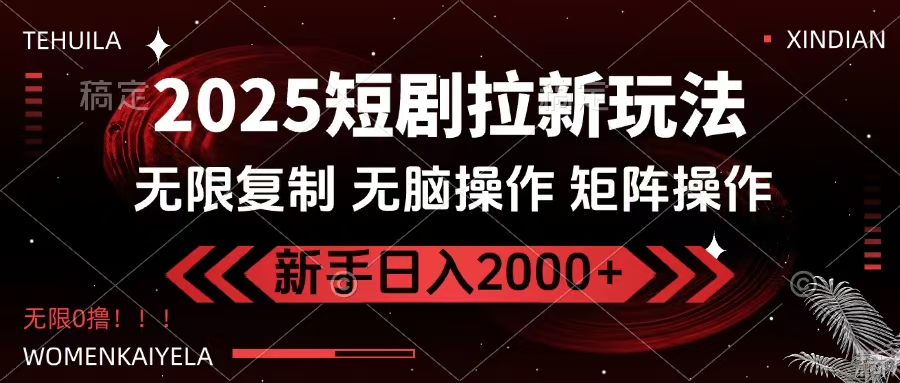 2025短剧拉新玩法，无需注册登录，无限0撸，无脑批量操作日入2000+-云商网创