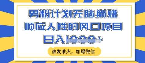 男粉计划无脑躺Z，顺应人性的风口项目，谁发谁火，加爆微信，日入多张【揭秘】-云商网创