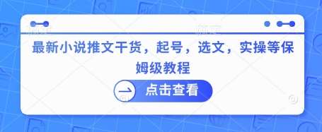 最新小说推文干货，起号，选文，实操等保姆级教程-云商网创