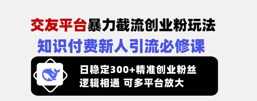 （14432期）交友平台暴力截流创业粉玩法，知识付费新人引流必修课，日稳定300+精准…-云商网创