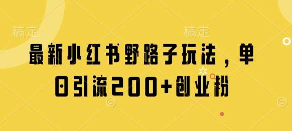 最新小红书野路子玩法，单日引流200+创业粉-云商网创