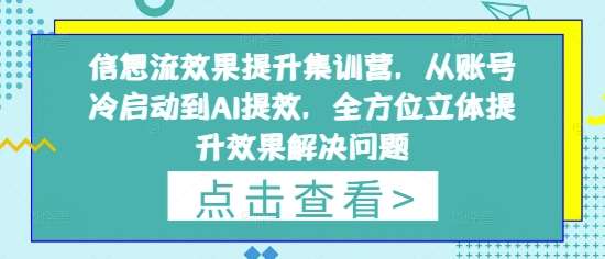 信息流效果提升集训营，从账号冷启动到AI提效，全方位立体提升效果解决问题-云商网创