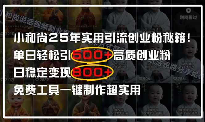 （14436期）小和尚2025年实用引流秘籍！单日轻松引500+高质量创业粉，日变现800+，…-云商网创