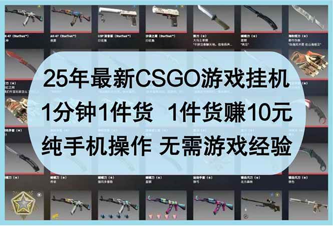 （14439期）25年最新CSGO游戏挂机，1分钟1件货，1件货赚10元 纯手机操作 无需游戏经验-云商网创