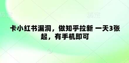 卡小红书漏洞，做知乎拉新 一天3张起，有手机即可-云商网创