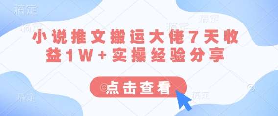 小说推文搬运大佬7天收益1W+实操经验分享-云商网创
