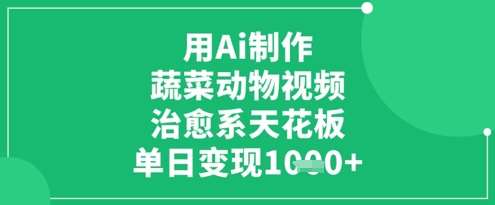 用Ai制作蔬菜动物视频，治愈系天花板，单日变现1k-云商网创