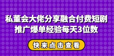 私董会大佬分享融合付费短剧推广爆单经验每天3位数-云商网创