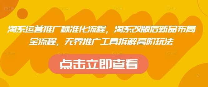 淘系运营推广标准化流程，​淘系改版后新品布局全流程，无界推广工具拆解高阶玩法-云商网创