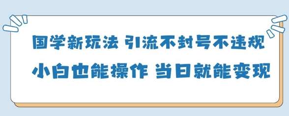 国学新玩法，引流不封号不违规小白也能操作，当日就能变现-云商网创