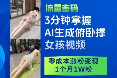 3分钟掌握AI生成俯卧撑女孩视频，零成本涨粉变现，1个月1W粉-云商网创