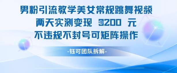 男粉引流教学美女常规跳舞视频两天实测变现1k+，不违规不封号可矩阵操作-云商网创