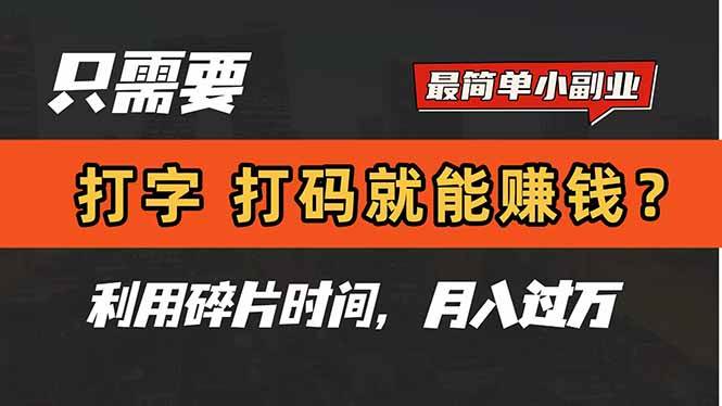 （14673期）只需要打字，打码，就能赚钱？简单的赚钱小副业，利用碎片时间，月入过万-云商网创