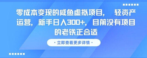 零成本变现的咸鱼虚拟项目， 轻资产运营，新手日入3张+，目前没有项目的老铁正合适-云商网创