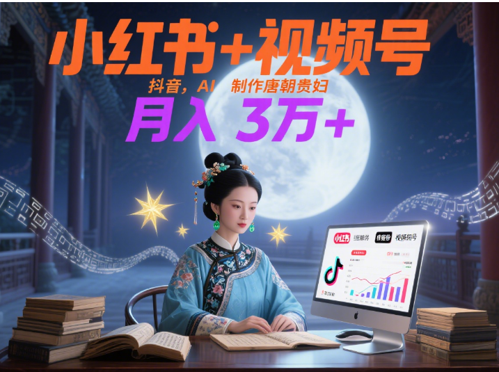 小红书+视频号+抖音，AI轻松制作唐朝贵妇IP，毒鸡汤、励志、减肥瘦身、养生赛道轻松切入，每天30分钟，轻松产出N条，月入3万+ -云商网创