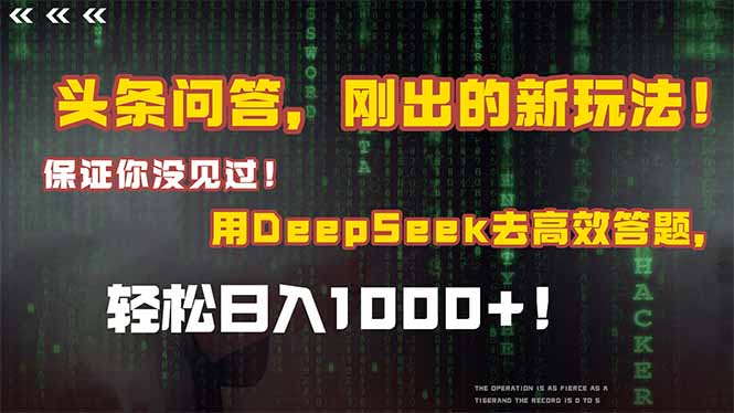 （15217期）头条问答，刚出的新玩法！保证你没见过！结合Deepseek高效答题，日入1000+-云商网创
