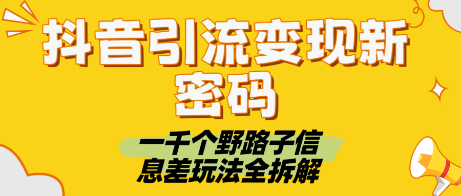 抖音引流变现新密码！一千个野路子信息差玩法全拆解-云商网创
